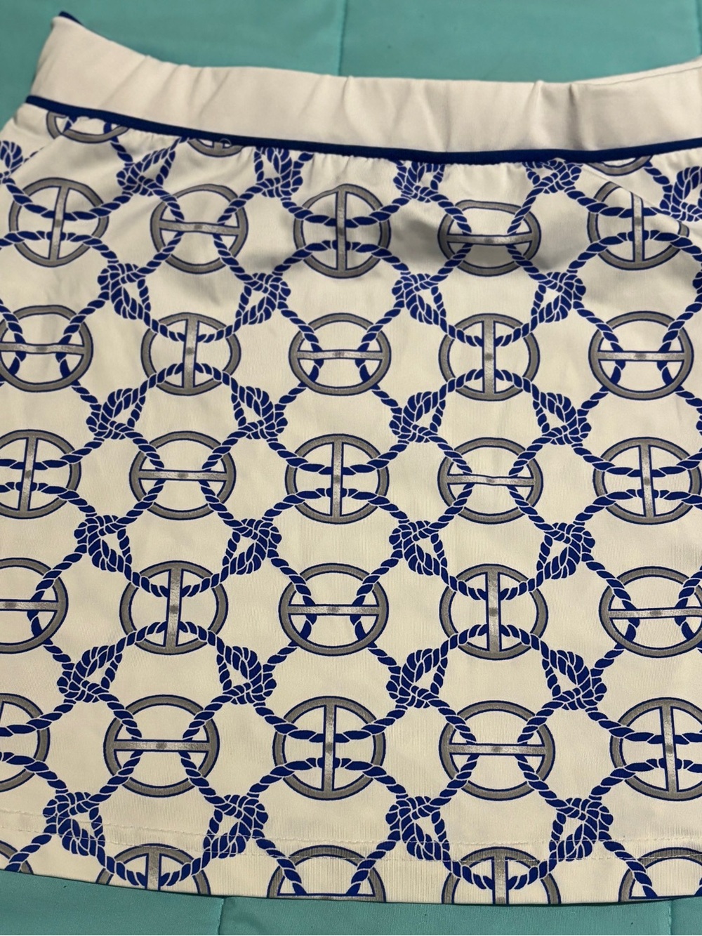 Wimbledon nautical Rope Print tennis Skirt in White and Blue- S